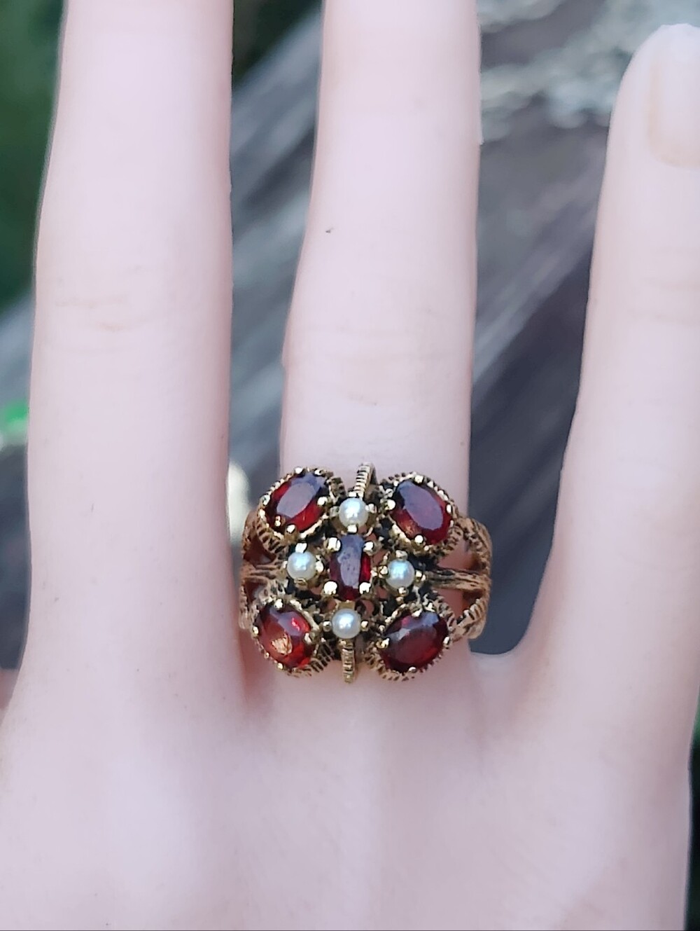 Antique 14 Karat Gold Garnet And Pearl Ring - Picture 9 of 9